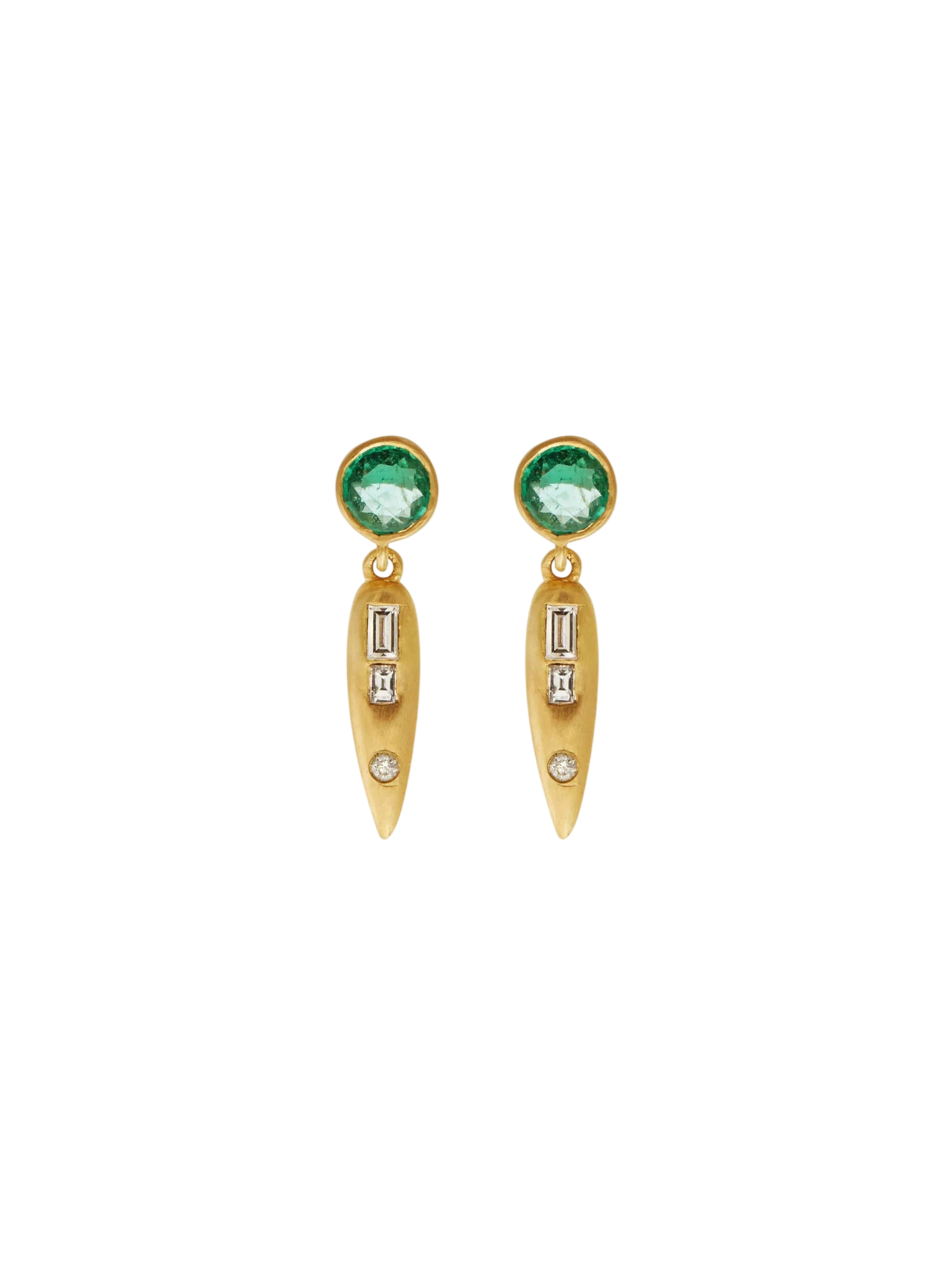 Grass Beam Earrings With Emeralds